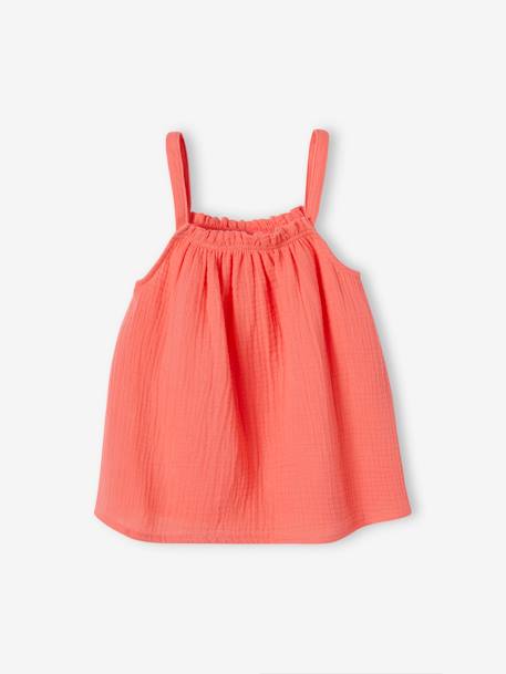 Blouse à bretelles en gaze de coton fille blanc imprimé+corail fluo+écru+sable 4 - vertbaudet enfant 