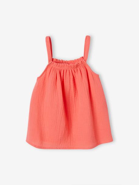 Blouse à bretelles en gaze de coton fille corail fluo 1 - vertbaudet enfant 