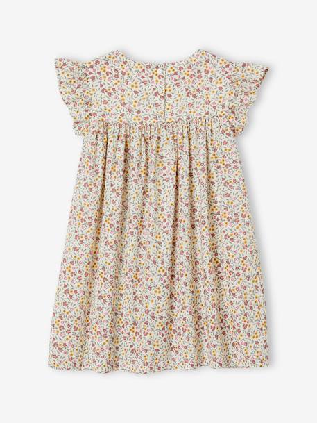 Robe imprimée fille manches courtes à volants écru+rose pâle+vert sapin 2 - vertbaudet enfant 