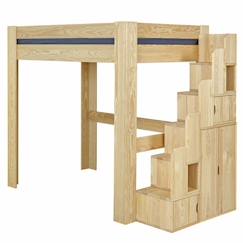 -Pack lit mezzanine 2 places avec escalier, bureau et matelas Alex Bois naturel 140x190 cm