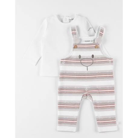 Bébé-Ensemble-Set salopette rayée + t-shirt manches longues