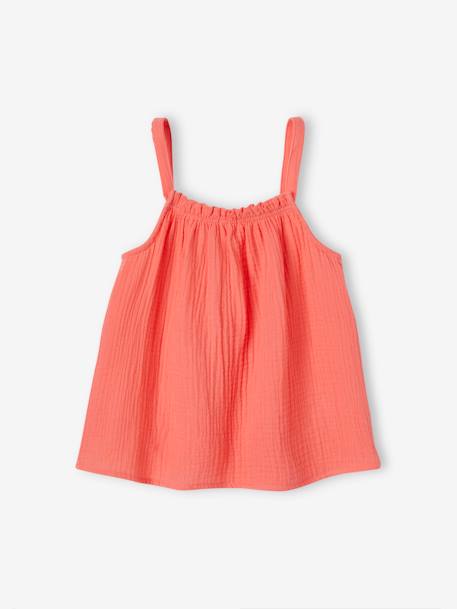 Blouse à bretelles en gaze de coton fille corail fluo 2 - vertbaudet enfant 