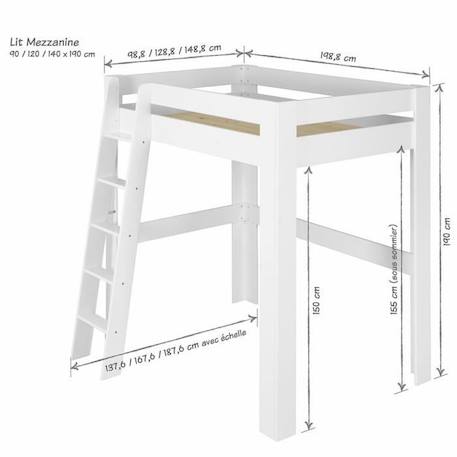 Pack lit mezzanine 2 places avec matelas Ali Blanc et bois 120x190 cm BLANC 4 - vertbaudet enfant 