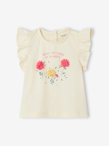 T-shirt avec fleurs en relief bébé écru+rose grisé 1 - vertbaudet enfant 