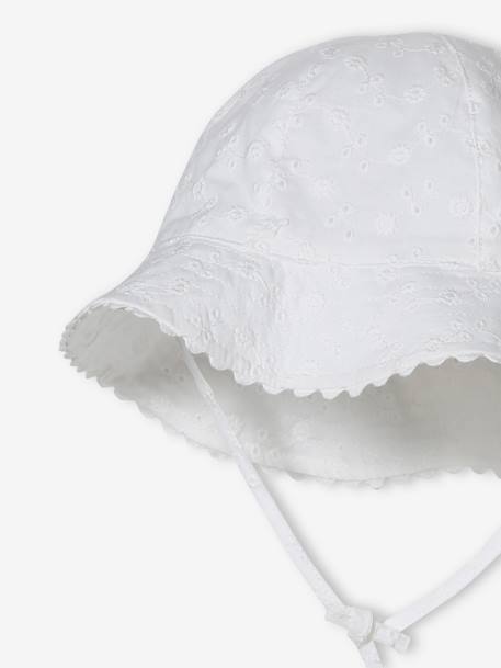 Chapeau en broderie anglaise bébé fille écru+vert sauge+vieux rose 2 - vertbaudet enfant 