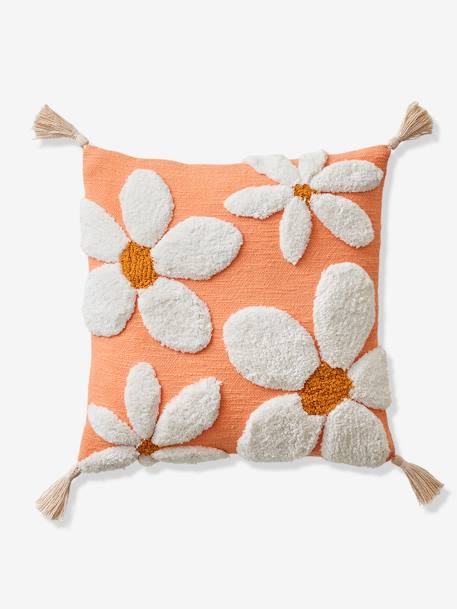 Coussin carré fleurs à pompons mandarine 5 - vertbaudet enfant 