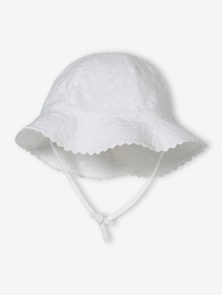 Chapeau en broderie anglaise bébé fille écru+vert sauge+vieux rose 1 - vertbaudet enfant 
