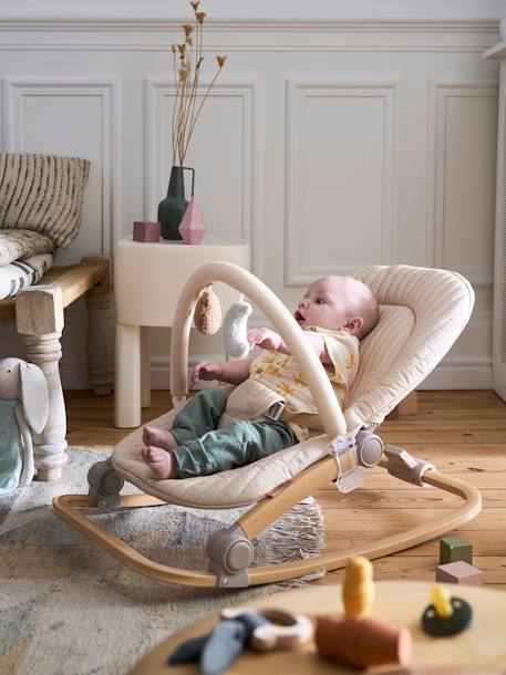 Transat avec arche Babydream écru+gris/blanc+tilleul 1 - vertbaudet enfant 
