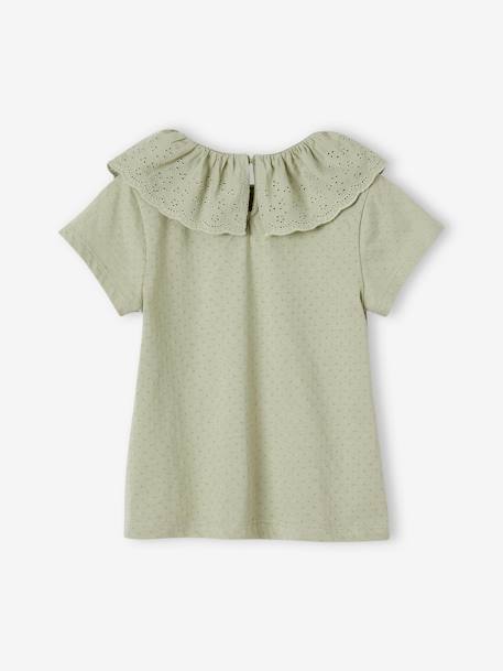T-shirt à collerette en broderie anglaise fille écru+vert sauge+vieux rose 6 - vertbaudet enfant 