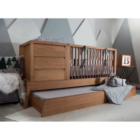 Pack lit bébé combiné avec tiroir et matelas SYA Bois 70x120 cm