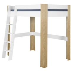 Chambre et rangement-Pack lit mezzanine ALI - AKITEN RETAIL - Blanc et bois 90x190 cm - Matelas HD inclus - Fabriqué en France