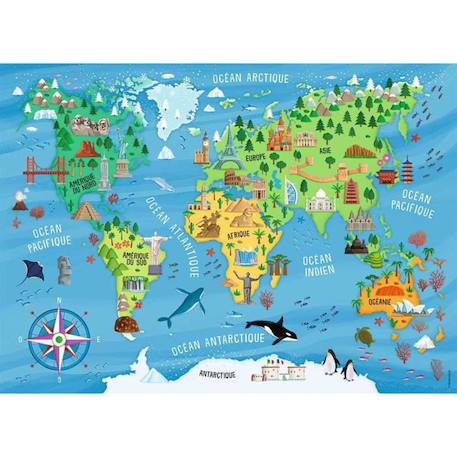 Puzzle Carte du monde des monuments - Nathan - 100 pièces - Pour enfants dès 6 ans - Bleu BLEU 1 - vertbaudet enfant 