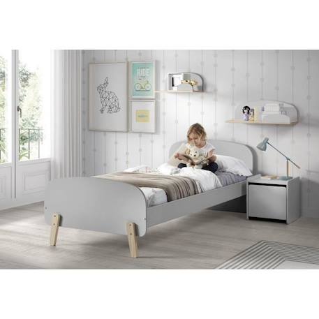 KIDDY Chambre enfant complète style scandinave en bois pin massif et MDF laqué gris cool - l 90 x L 200 cm GRIS 2 - vertbaudet enfant 