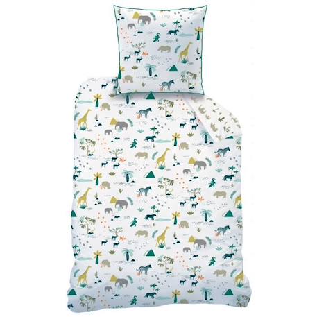Parure de lit enfant Safari - imprimé fantaisie  - 100% coton - Taille: 140x200 cm - couleur : Blanc BLANC 4 - vertbaudet enfant 