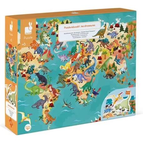 Puzzle éducatif géant Dinosaures 200 pcs - JANOD - Animaux - Mixte - 6 ans - 3D BLEU 1 - vertbaudet enfant 