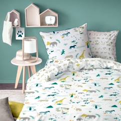 Linge de maison et décoration-Parure de lit enfant Safari - imprimé fantaisie  - 100% coton - Taille: 140x200 cm - couleur : Blanc