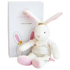 -Jouet en peluche - DOUDOU ET COMPAGNIE - Lapin Fleurs - Pantin - Mixte - Blanc - Non