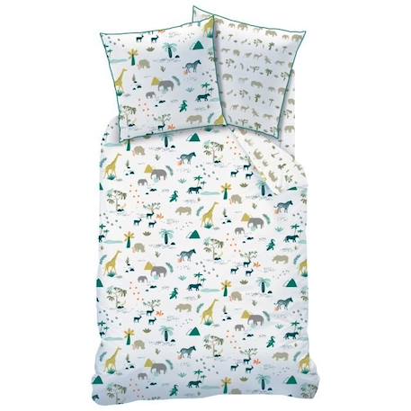 Parure de lit enfant Safari - imprimé fantaisie  - 100% coton - Taille: 140x200 cm - couleur : Blanc BLANC 3 - vertbaudet enfant 