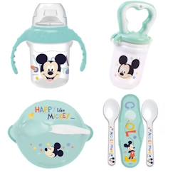 Puériculture-Repas-Pack repas 1er age THERMOBABY MICKEY - 1 grignoteuse + 1 bol + 1 tasse à poignée +2 cuillères