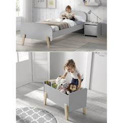 -Chambre enfant complète KIDDY style scandinave en bois pin massif et MDF laqué gris cool - l 90 x L 200 cm