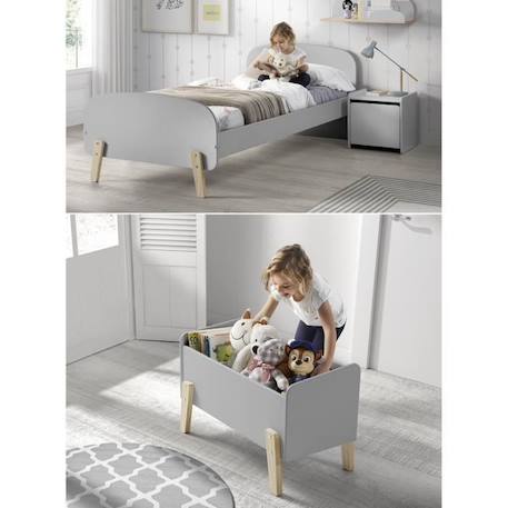 Chambre enfant complète KIDDY style scandinave en bois pin massif et MDF laqué gris cool - l 90 x L 200 cm GRIS 1 - vertbaudet enfant 