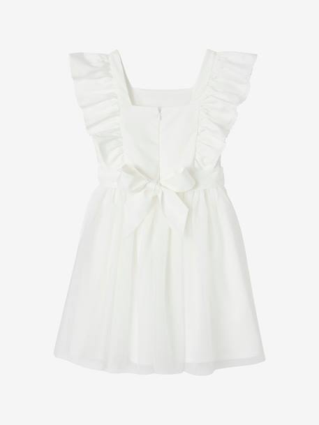 Robe cérémonie fille satin de coton à volants blanc+écru+rose pâle+vert sauge 7 - vertbaudet enfant 