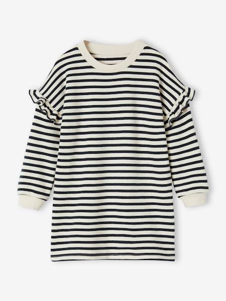 Robe rayée en molleton fille rayé gris 1 - vertbaudet enfant 