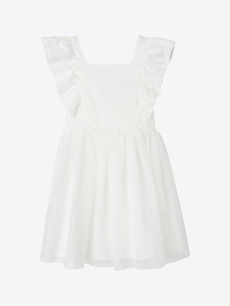 Robe cérémonie fille satin de coton à volants blanc+écru+rose pâle+vert sauge 6 - vertbaudet enfant 