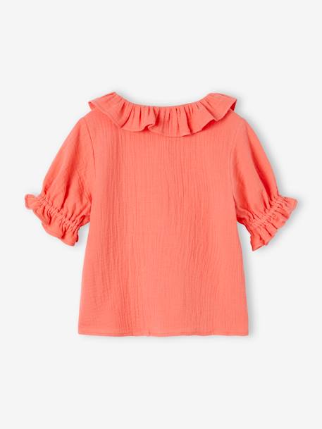 Blouse à colerette en gaze de coton fille corail+écru 2 - vertbaudet enfant 