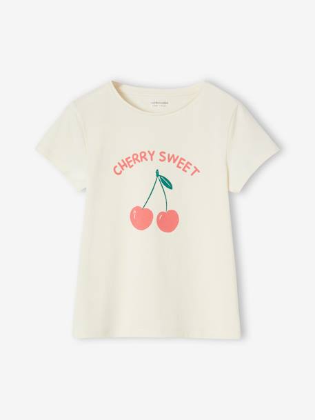 Tee-shirt à message Basics fille bleu ciel+bleu pâle+corail+fraise+marine+rose bonbon+rouge+vanille+vert sapin 26 - vertbaudet enfant 