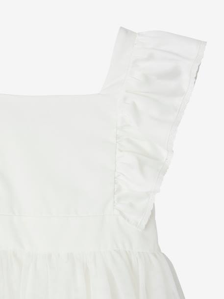 Robe cérémonie fille satin de coton à volants blanc+écru+rose pâle+vert sauge 10 - vertbaudet enfant 