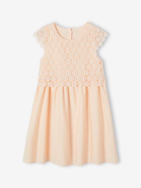 Robe cérémonie fille effet 2 en 1 haut en macramé ivoire+rose nude 12 - vertbaudet enfant 