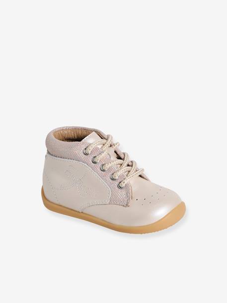 Chaussures premiers pas bébé lacets beige irisé+camel+MARRON CLAIR UNI 1 - vertbaudet enfant 