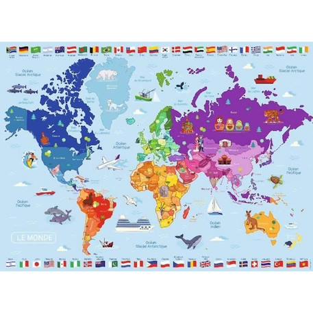 Puzzle 250 pièces : Carte du monde Coloris Unique BLANC 1 - vertbaudet enfant 