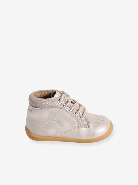 Chaussures premiers pas bébé lacets beige irisé+camel+MARRON CLAIR UNI 2 - vertbaudet enfant 