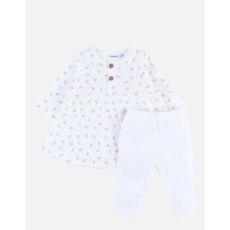 Ensemble robe et legging en jersey côtelé imprimé végétal BEIGE 1 - vertbaudet enfant 