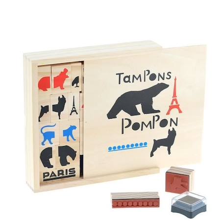 Coffret Tampons Pompon - AC-DÉCO - 23 tampons artistiques et ludiques - Bois et caoutchouc - Beige BEIGE 2 - vertbaudet enfant 