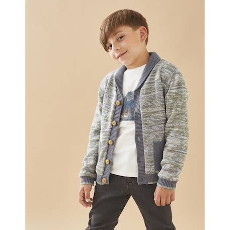 Cardigan en Tricoloudoux®®, kaki/gris foncé GRIS 1 - vertbaudet enfant 