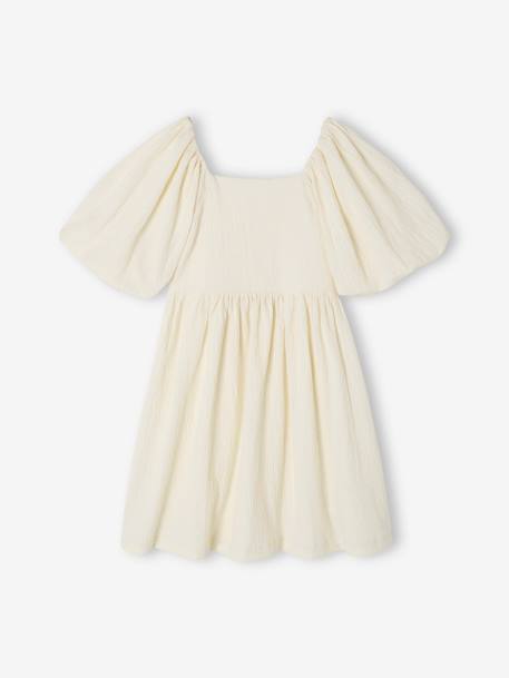 Robe cérémonie smocks au dos fille en tissu reliéfé vanille+vert sauge 3 - vertbaudet enfant 