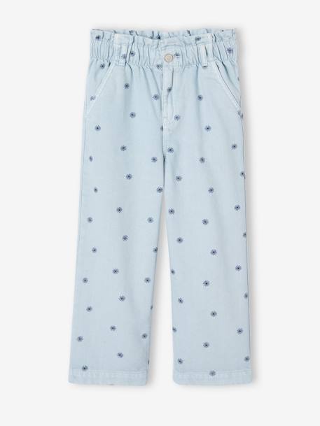Pantalon large à fleurs style paperbag fille bleu imprimé 1 - vertbaudet enfant 