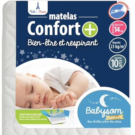 Matelas Bébé Confort+ 60x120cm - BABYSOM - Circulation Parfaite de l'air - Ultra Ventilé - Déhoussable BLANC 1 - vertbaudet enfant 