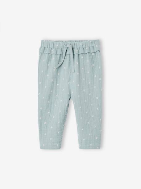 Pantalon en gaze de coton bébé bleu grisé+écru+rose pâle+vieux rose 1 - vertbaudet enfant 