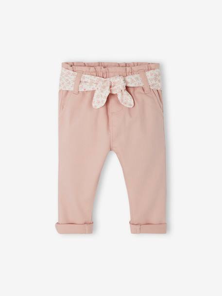 Pantalon paperbag bébé avec ceinture écru+lichen+rose pâle 9 - vertbaudet enfant 