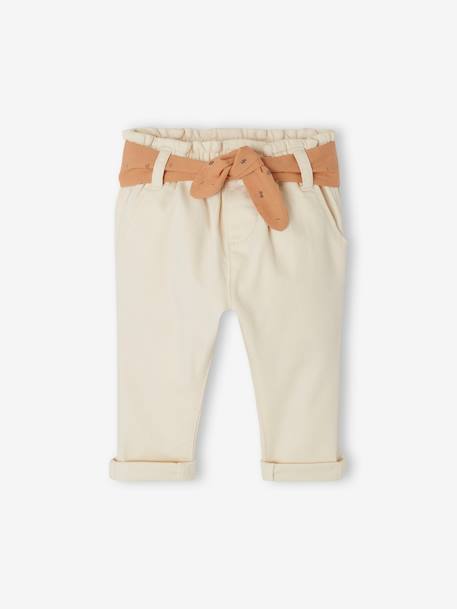 Pantalon paperbag bébé avec ceinture écru+lichen+rose pâle 1 - vertbaudet enfant 