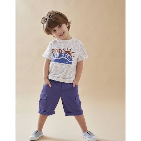 T-shirt manches courtes rayé imprimé 'Good Vibes' BLANC 1 - vertbaudet enfant 