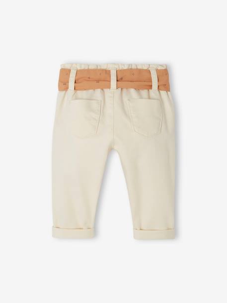 Pantalon paperbag bébé avec ceinture écru+lichen+rose pâle 2 - vertbaudet enfant 