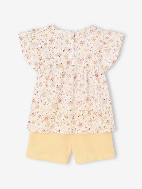 Ensemble blouse à fleurs et short en gaze de coton fille jaune pastel+vanille 4 - vertbaudet enfant 