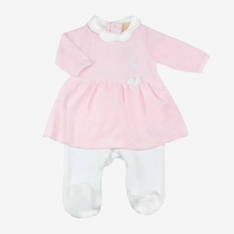 Bébé-Pyjama Sophie la Girafe® - Trois Kilos Sept - Robe en velours rose - Bébé fille