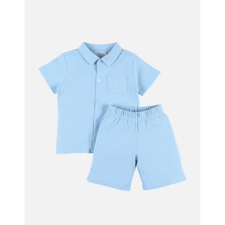 Pyjama 2 pièces court avec col chemise en jersey BLEU 1 - vertbaudet enfant 