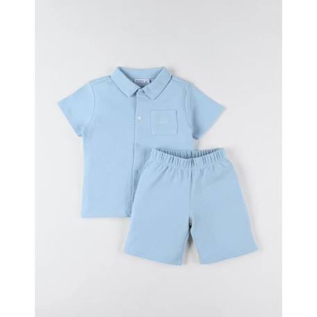 Pyjama 2 pièces court avec col chemise en jersey BLEU 2 - vertbaudet enfant 